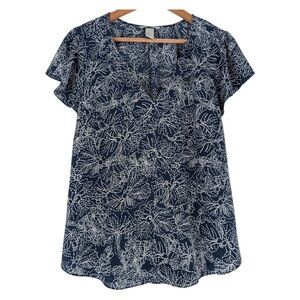 H&M Ruffled Blue‎ Short Sleeve Blouse